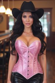 Lavish Lt Pink Brocade Overbust Corset W/Busk Closure (size: large)