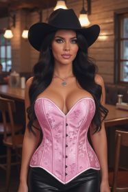Lavish Lt Pink Brocade Overbust Corset W/Busk Closure (size: 2X)