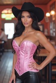 Lavish Lt Pink Brocade Overbust Corset W/Busk Closure (size: XLarge)