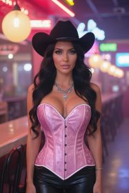 Lavish Lt Pink Brocade Overbust Corset W/Busk Closure (size: medium)