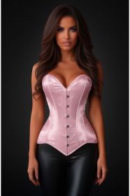 Lavish Lt Pink Satin Overbust Corset Sweetheart Neckline Busk Closure (size: small)