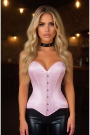 Lavish Lt Pink Satin Overbust Corset Sweetheart Neckline Busk Closure (size: medium)