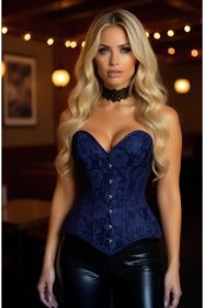 Lavish Navy Blue Lace Overbust Corset Sweetheart Neckline Busk Closure (size: XSmall)