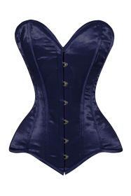 Lavish Navy Blue Satin Overbust Corset Sweetheart Neckline Busk Closure (size: large)