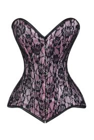 Lavish Pink/Black Lace Overbust Corset Sweetheart Neckline Busk Closure (size: XSmall)