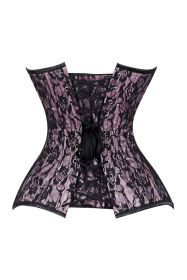 Lavish Pink/Black Lace Overbust Corset Sweetheart Neckline Busk Closure (size: medium)