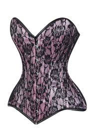 Lavish Pink/Black Lace Overbust Corset Sweetheart Neckline Busk Closure (size: small)