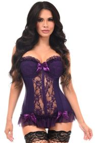 Lavish Plum Lycra & Lace Hook & Eye Stretch Bustier Corset (size: 2X)
