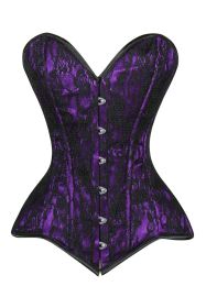 Lavish Purple/Black Lace Overbust Corset Sweetheart Neckline Busk Closure (size: medium)
