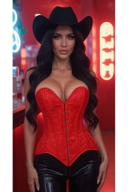 Lavish Red Brocade Overbust Corset W/Busk Closure (size: large)