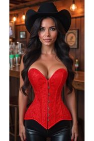 Lavish Red Brocade Overbust Corset W/Busk Closure (size: XLarge)