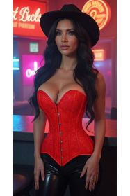 Lavish Red Brocade Overbust Corset W/Busk Closure (size: medium)