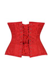 Lavish Red Brocade Waist Cincher Under Bust Corset w/Front Busk Closure (size: medium)