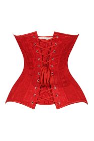 Lavish Red Lace Overbust Corset Sweetheart Neckline Busk Closure (size: large)