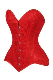 Lavish Red Lace Overbust Corset Sweetheart Neckline Busk Closure (size: medium)