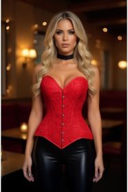 Lavish Red Lace Overbust Corset Sweetheart Neckline Busk Closure (size: XSmall)