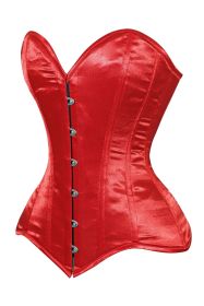 Lavish Red Satin Overbust Corset Sweetheart Neckline Busk Closure (size: 2X)