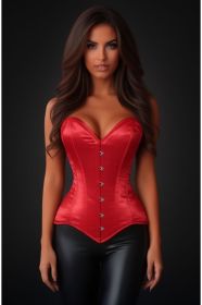 Lavish Red Satin Overbust Corset Sweetheart Neckline Busk Closure (size: medium)