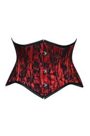 Lavish Red/Black Lace Mini Cincher Underbust Corset Waist Cincher Busk Closure (size: medium)