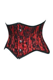 Lavish Red/Black Lace Mini Cincher Underbust Corset Waist Cincher Busk Closure (size: large)