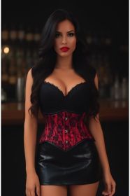 Lavish Red/Black Lace Mini Cincher Underbust Corset Waist Cincher Busk Closure (size: XSmall)