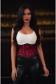 Lavish Red/Black Lace Mini Cincher Underbust Corset Waist Cincher Busk Closure (size: small)