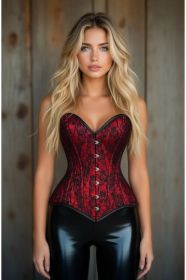 Lavish Red/Black Lace Overbust Corset Sweetheart Neckline Busk Closure (size: XSmall)