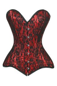 Lavish Red/Black Lace Overbust Corset Sweetheart Neckline Busk Closure (size: medium)