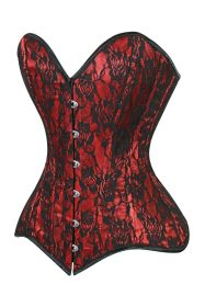Lavish Red/Black Lace Overbust Corset Sweetheart Neckline Busk Closure (size: large)