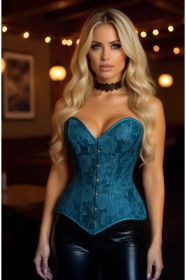 Lavish Teal Lace Overbust Corset Sweetheart Neckline Busk Closure (size: XSmall)