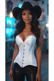 Lavish White Brocade Overbust Corset W/Busk Closure (size: 3X)
