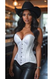 Lavish White Brocade Overbust Corset W/Busk Closure (size: 4X)