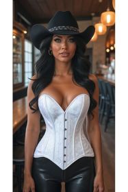 Lavish White Brocade Overbust Corset W/Busk Closure (size: large)