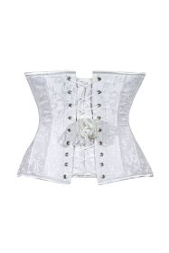 Lavish White Brocade Waist Cincher Under Bust Corset w/Front Busk Closure (size: medium)