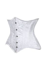 Lavish White Brocade Waist Cincher Under Bust Corset w/Front Busk Closure (size: small)