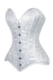 Lavish White Lace Overbust Corset Sweetheart Neckline Busk Closure (size: large)