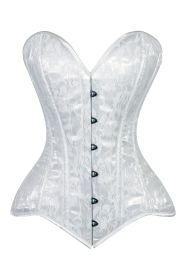 Lavish White Lace Overbust Corset Sweetheart Neckline Busk Closure (size: medium)
