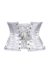 Lavish White Satin Mini Cincher Underbust Corset Waist Cincher Busk Closure (size: large)