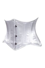 Lavish White Satin Mini Cincher Underbust Corset Waist Cincher Busk Closure (size: medium)