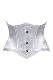 Lavish White Satin Mini Cincher Underbust Corset Waist Cincher Busk Closure (size: small)