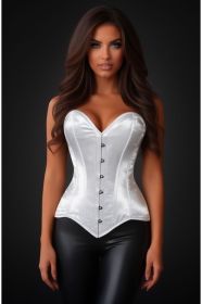 Lavish White Satin Overbust Corset Sweetheart Neckline Busk Closure (size: medium)