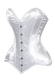 Lavish White Satin Overbust Corset Sweetheart Neckline Busk Closure (size: XLarge)