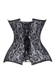 Lavish White/Black Lace Overbust Corset Sweetheart Neckline Busk Closure (size: XLarge)