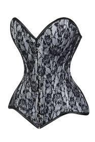 Lavish White/Black Lace Overbust Corset Sweetheart Neckline Busk Closure (size: large)