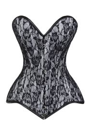 Lavish White/Black Lace Overbust Corset Sweetheart Neckline Busk Closure (size: medium)