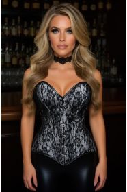 Lavish White/Black Lace Overbust Corset Sweetheart Neckline Busk Closure (size: small)