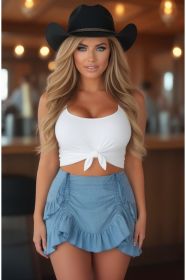 Light Blue Denim Ruched Bustle Skirt (size: Regular)