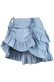 Light Blue Denim Ruched Bustle Skirt (size: Queen)