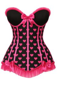 Lavish Black & Pink Hearts Lycra Hook & Eye Back Closure Bustier (size: small)