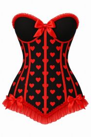 Lavish Black & Red Hearts Lycra Hook & Eye Back Closure Bustier (size: small)